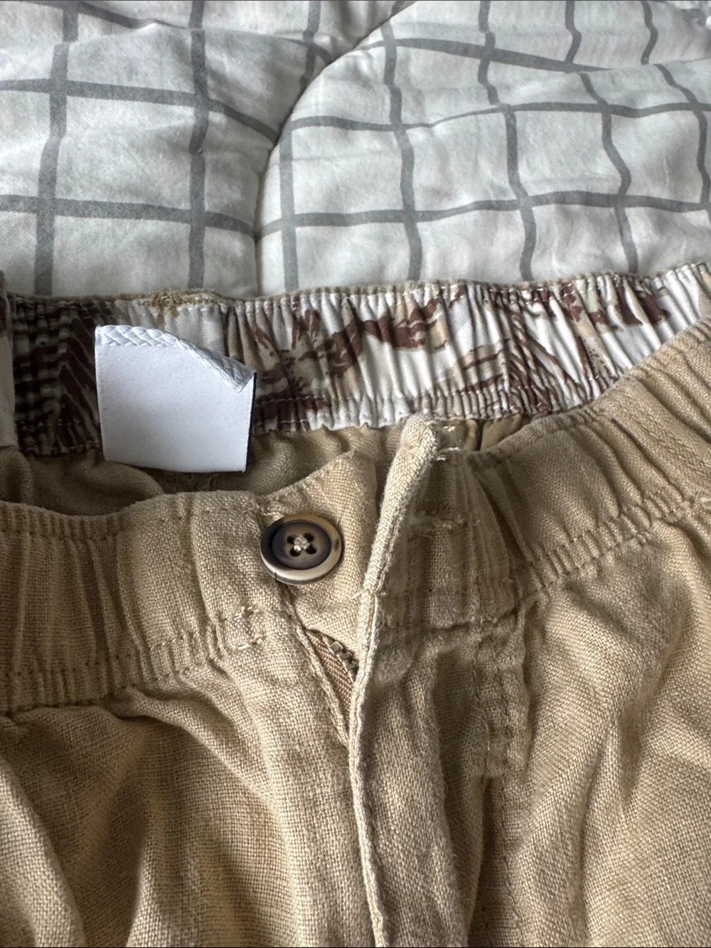 Men's Elastic-Waist Khaki Chinos — Tan Stretch linen -XL 30